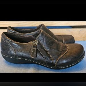 Clarks Brown Leather Zip Up Slip On Casual Shoes Womens US Size 7 261123034045